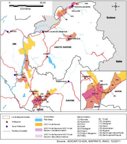Carte des terroirs viticoles des Pays de Savoie